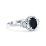 Art Deco Oval Vintage Style Bridal Wedding Engagement Ring Simulated Cubic Zirconia 925 Sterling Silver