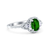 Art Deco Oval Vintage Style Bridal Wedding Engagement Ring Simulated Cubic Zirconia 925 Sterling Silver