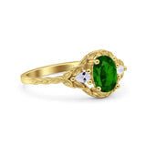 Art Deco Oval Vintage Style Bridal Wedding Engagement Ring Simulated Cubic Zirconia 925 Sterling Silver