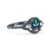 Art Deco Oval Vintage Style Bridal Wedding Engagement Ring Simulated Cubic Zirconia 925 Sterling Silver