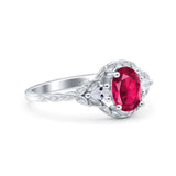 Art Deco Oval Vintage Style Bridal Wedding Engagement Ring Simulated Cubic Zirconia 925 Sterling Silver