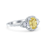 Art Deco Oval Vintage Style Bridal Wedding Engagement Ring Simulated Cubic Zirconia 925 Sterling Silver