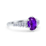 Vintage Style Oval Bridal Wedding Engagement Ring Baguette Simulated Cubic Zirconia 925 Sterling Silver