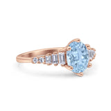 Vintage Style Oval Bridal Wedding Engagement Ring Baguette Simulated Cubic Zirconia 925 Sterling Silver