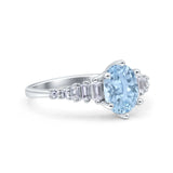 Vintage Style Oval Bridal Wedding Engagement Ring Baguette Simulated Cubic Zirconia 925 Sterling Silver