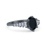 Vintage Style Oval Bridal Wedding Engagement Ring Baguette Simulated Cubic Zirconia 925 Sterling Silver