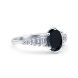 Vintage Style Oval Bridal Wedding Engagement Ring Baguette Simulated Cubic Zirconia 925 Sterling Silver