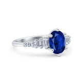 Vintage Style Oval Bridal Wedding Engagement Ring Baguette Simulated Cubic Zirconia 925 Sterling Silver