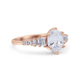 Vintage Style Oval Bridal Wedding Engagement Ring Baguette Simulated Cubic Zirconia 925 Sterling Silver