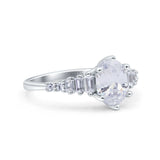 Vintage Style Oval Bridal Wedding Engagement Ring Baguette Simulated Cubic Zirconia 925 Sterling Silver
