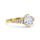 Vintage Style Oval Bridal Wedding Engagement Ring Baguette Simulated Cubic Zirconia 925 Sterling Silver