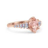 Vintage Style Oval Bridal Wedding Engagement Ring Baguette Simulated Cubic Zirconia 925 Sterling Silver