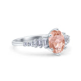 Vintage Style Oval Bridal Wedding Engagement Ring Baguette Simulated Cubic Zirconia 925 Sterling Silver