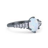 Vintage Style Oval Bridal Wedding Engagement Ring Baguette Simulated Cubic Zirconia 925 Sterling Silver