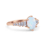 Vintage Style Oval Bridal Wedding Engagement Ring Baguette Simulated Cubic Zirconia 925 Sterling Silver