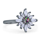 Art Deco Wedding Engagement Bridal Ring Marquise Round Simulated Cubic Zirconia 925 Sterling Silver