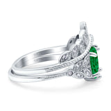 Two Piece Vintage Style Wedding Engagement Bridal Set Ring Band Oval Simulated Cubic Zirconia 925 Sterling Silver