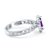 Halo Art Deco Bridal Wedding Engagement Ring Marquise Simulated Cubic Zirconia 925 Sterling Silver