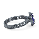 Halo Art Deco Bridal Wedding Engagement Ring Marquise Simulated Cubic Zirconia 925 Sterling Silver