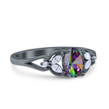 Oval Art Deco Bridal Wedding Engagement Ring Marquise Round Simulated Cubic Zirconia 925 Sterling Silver