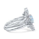 Art Deco Three Piece Wedding Bridal Set Ring Baguette Round Simulated Cubic Zirconia 925 Sterling Silver