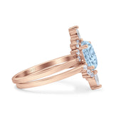 Two Piece Vintage Style Art Deco Wedding Bridal Set Ring Band Oval Simulated Cubic Zirconia 925 Sterling Silver
