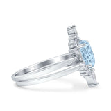 Two Piece Vintage Style Art Deco Wedding Bridal Set Ring Band Oval Simulated Cubic Zirconia 925 Sterling Silver