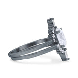 Two Piece Vintage Style Art Deco Wedding Bridal Set Ring Band Oval Simulated Cubic Zirconia 925 Sterling Silver