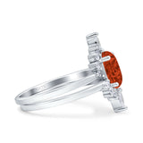 Two Piece Vintage Style Art Deco Wedding Bridal Set Ring Band Oval Simulated Cubic Zirconia 925 Sterling Silver
