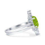 Two Piece Vintage Style Art Deco Wedding Bridal Set Ring Band Oval Simulated Cubic Zirconia 925 Sterling Silver
