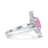 Two Piece Vintage Style Art Deco Wedding Bridal Set Ring Band Oval Simulated Cubic Zirconia 925 Sterling Silver