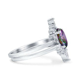 Two Piece Vintage Style Art Deco Wedding Bridal Set Ring Band Oval Simulated Cubic Zirconia 925 Sterling Silver