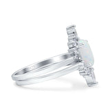 Two Piece Vintage Style Art Deco Wedding Bridal Set Ring Band Oval Simulated Cubic Zirconia 925 Sterling Silver