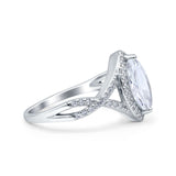 Art Deco Bridal Wedding Engagement Ring Marquise Round Simulated Cubic Zirconia 925 Sterling Silver