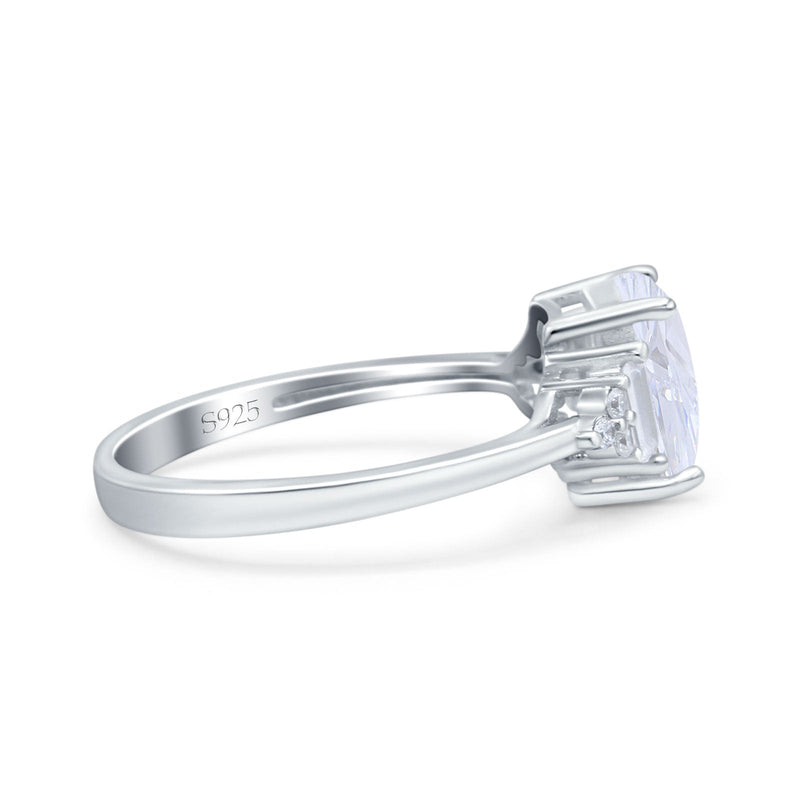 Emerald Cut Art Deco Bridal Wedding Engagement Ring Baguette Simulated Cubic Zirconia 925 Sterling Silver