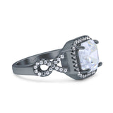 Halo Solitaire Asscher Wedding Ring Infinity Simulated Cubic Zirconia 925 Sterling Silver
