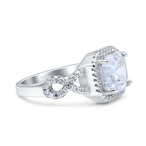 Halo Solitaire Asscher Wedding Ring Infinity Simulated Cubic Zirconia 925 Sterling Silver