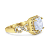 Halo Solitaire Asscher Wedding Ring Infinity Simulated Cubic Zirconia 925 Sterling Silver