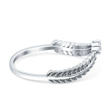 Curve Shape Leaf Design Wedding Engagement Ring Round Simulated Cubic Zirconia 925 Sterling Silver