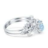 Art Deco Teardrop Pear Leaf Design Wedding Two Piece Ring Simulated Cubic Zirconia Stones 925 Sterling Silver
