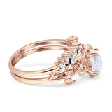 Art Deco Teardrop Pear Leaf Design Wedding Two Piece Ring Simulated Cubic Zirconia Stones 925 Sterling Silver