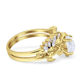 Art Deco Teardrop Pear Leaf Design Wedding Two Piece Ring Simulated Cubic Zirconia Stones 925 Sterling Silver