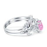 Art Deco Teardrop Pear Leaf Design Wedding Two Piece Ring Simulated Cubic Zirconia Stones 925 Sterling Silver