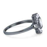 Halo Asscher Art Deco Wedding Bridal Ring Simulated Cubic Zirconia 925 Sterling Silver