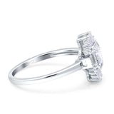 Halo Asscher Art Deco Wedding Bridal Ring Simulated Cubic Zirconia 925 Sterling Silver