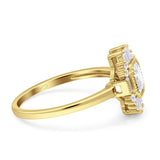 Halo Asscher Art Deco Wedding Bridal Ring Simulated Cubic Zirconia 925 Sterling Silver