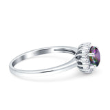 Art Deco Wedding Bridal Ring Halo Round Simulated Cubic Zirconia Stones 925 Sterling Silver