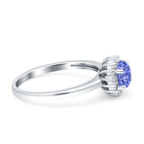Art Deco Wedding Bridal Ring Halo Round Simulated Cubic Zirconia Stones 925 Sterling Silver