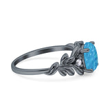 Leaf Style Oval Vintage Engagement Ring Simulated Cubic Zirconia 925 Sterling Silver