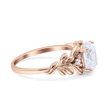 Leaf Style Oval Vintage Engagement Ring Simulated Cubic Zirconia 925 Sterling Silver